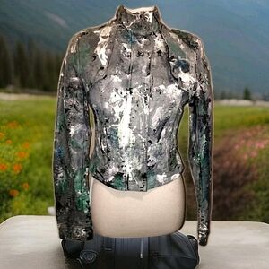 Painted Cropped Jacket Abstract "The Gray Zone" by AgaThaDawn, S, 1 of a Kind